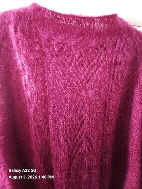 Pure Mohair Yarn Plum Raspberry Sweater Dress/Tunic Handmade L/XL